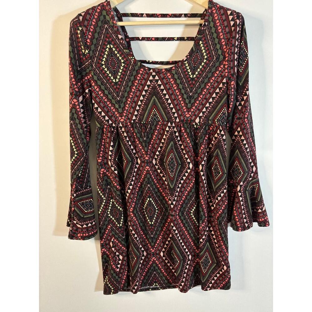 BONGO Geometric Pattern Mini Dress - Black, Pink, White